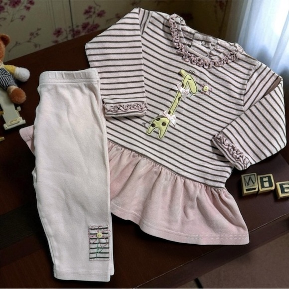 Le Top Other - Vintage Le Top Baby Girl Giraffe Outfit 9M Pink Stripe Dress & Leggings
